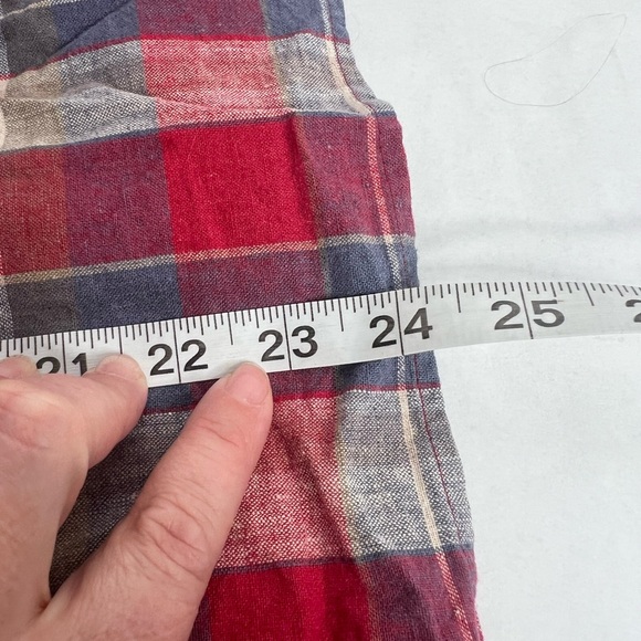 Jones New York Linen Cotton Shirt Womens M Plaid Button-Up Short Sleeve Red Blue - Picture 5 of 6